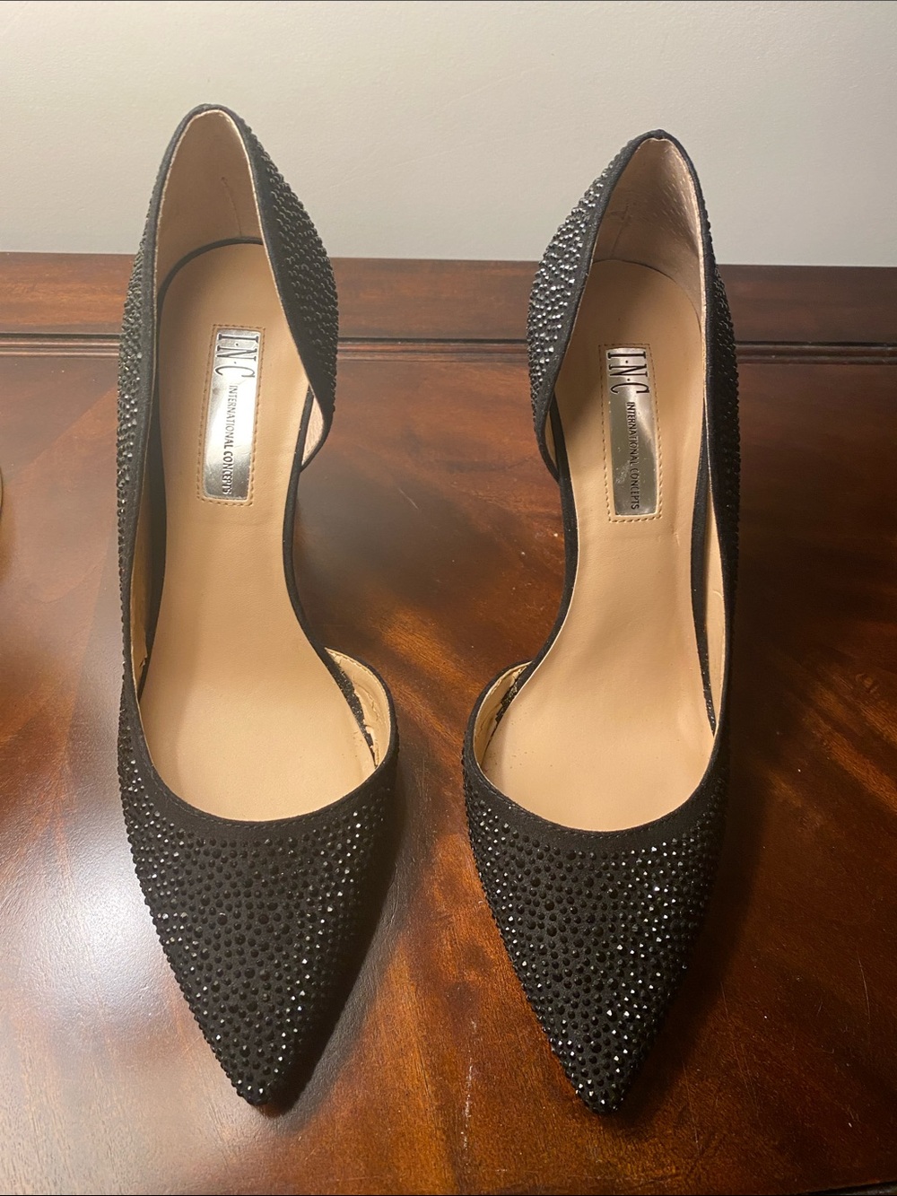 INC International Concepts Black Rhinestone Pointed D'Orsay Pumps